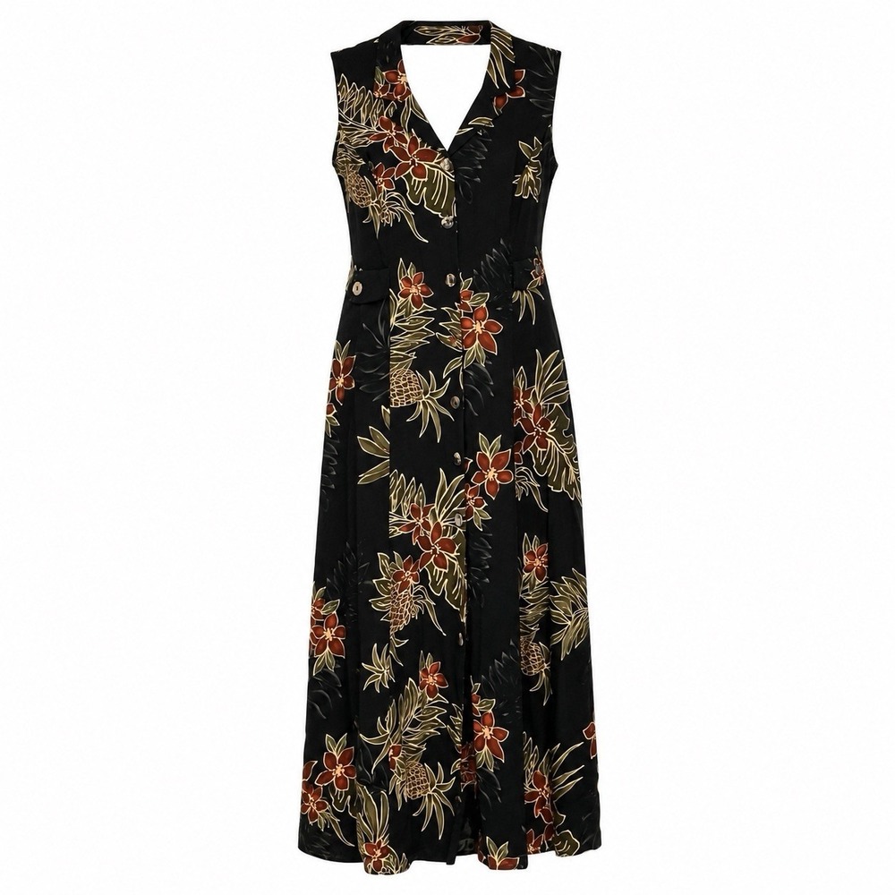 T & Company Size 10 Tropical Floral Rayon Button Front Maxi Dress Pockets